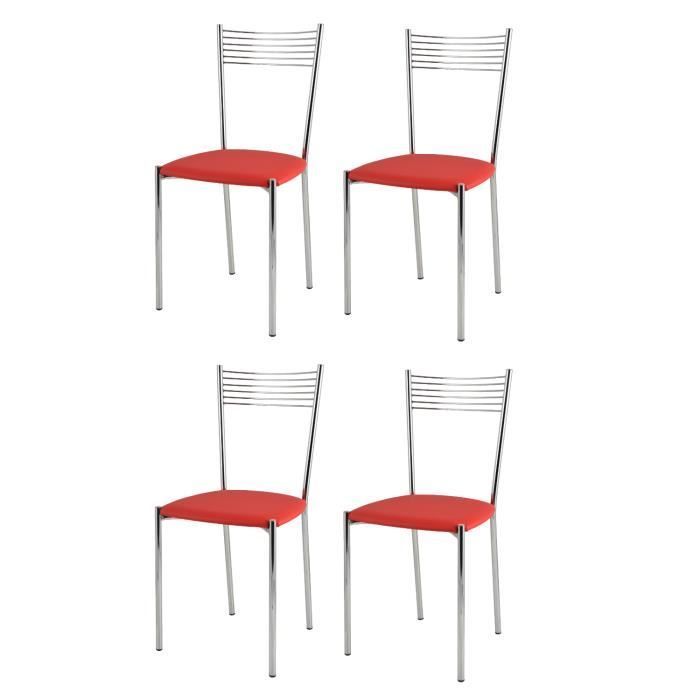 Set 4 chaises Elegance avec robuste structure en acier chromé et assise rembourrée et revêtue en cuir artificiel couleur rouge