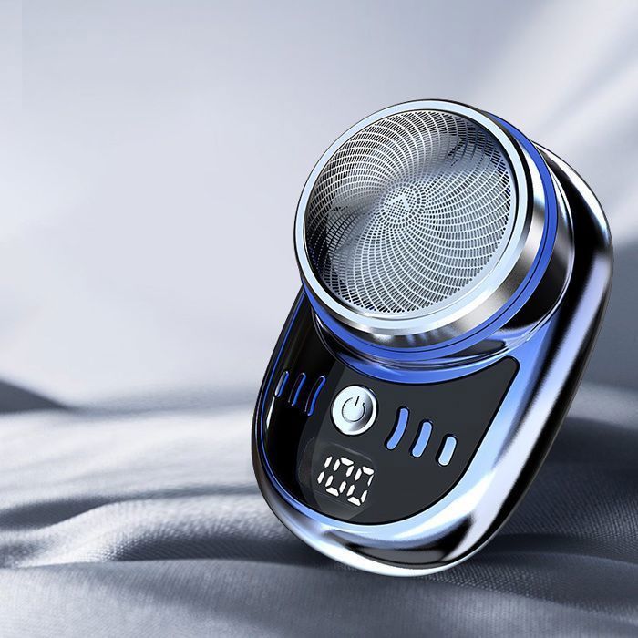 Mini rasoio elettrico da viaggio per uomo, portatile, impermeabile, alimentato tramite USB, rifinitore per barba e peli del corpo. Etichetta sfumata