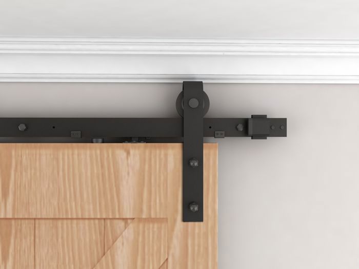 Porta scorrevole in legno Schulte, 90x215 cm, porta interna piena, porta da fienile in rovere, rovere, sistema di apertura nero