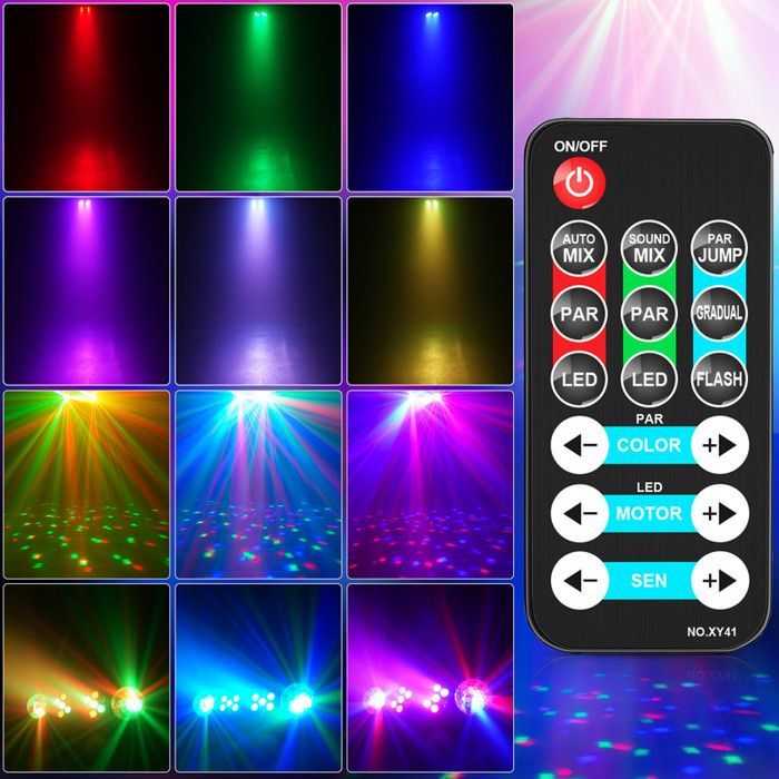 DJ Lyseffekter - JAJALUYA LED Lysstativ med Flere Effekter - 2 Discokugler og 14 LED'er (2 Stk.)