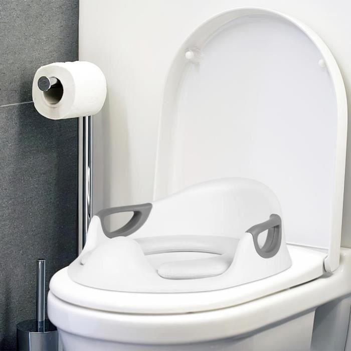 WC per bambini - Riduttore per sedile WC antiscivolo con maniglie e sedile imbottito - bianco