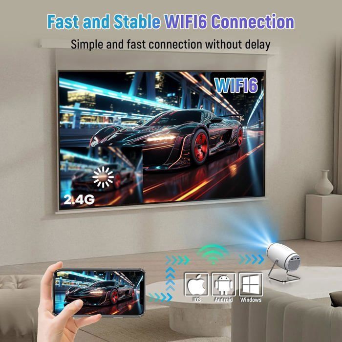 Portable projector - KOTSREN - Android 11.0 - 4K supported - 180° swivel - 50% zoom
