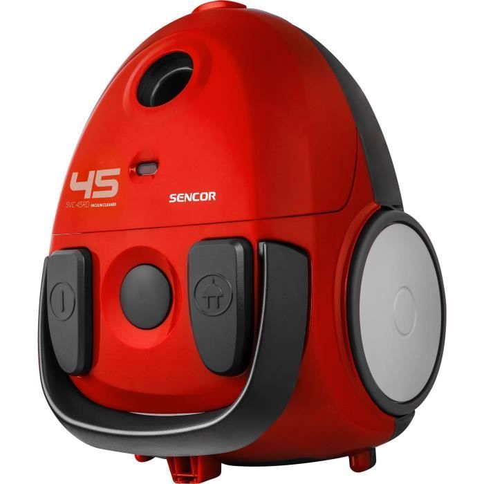 Aspiradora cilíndrica con bolsa - SENCOR - SVC 45RD-EUE3 - Motor ECO de 850 W - 79 dBA - 1,5 L - Roja