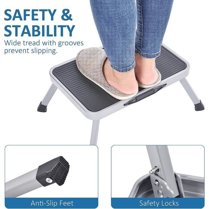 Taburete plegable, escalera plegable de acero de 1 peldaño, escalera plegable pequeña para sala de estar, cocina, baño, biblioteca, 38x26x17,5 cm