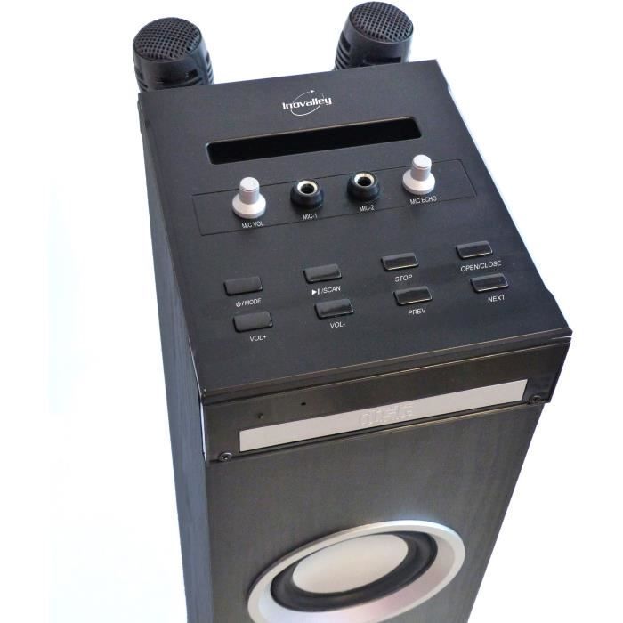 Inovalley HP49CD - Altoparlante a torre Bluetooth - Lettore CD e funzione karaoke - 100W - Radio FM - Porta USB - Ingresso Aux-in - Nero
