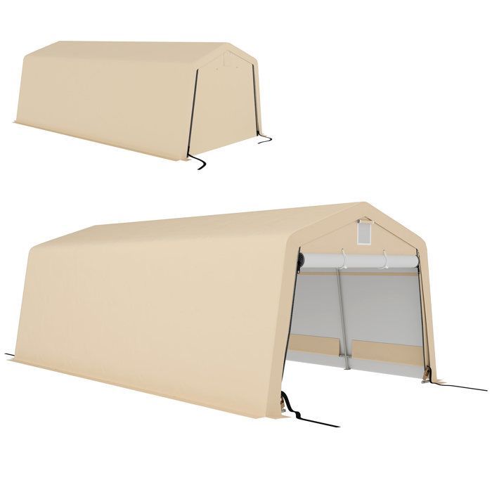 Cochera Outsunny - acero galvanizado robusto, polietileno de alta densidad de 150 g/m², impermeable y resistente a los rayos UV - 618x330x240cm - color caqui