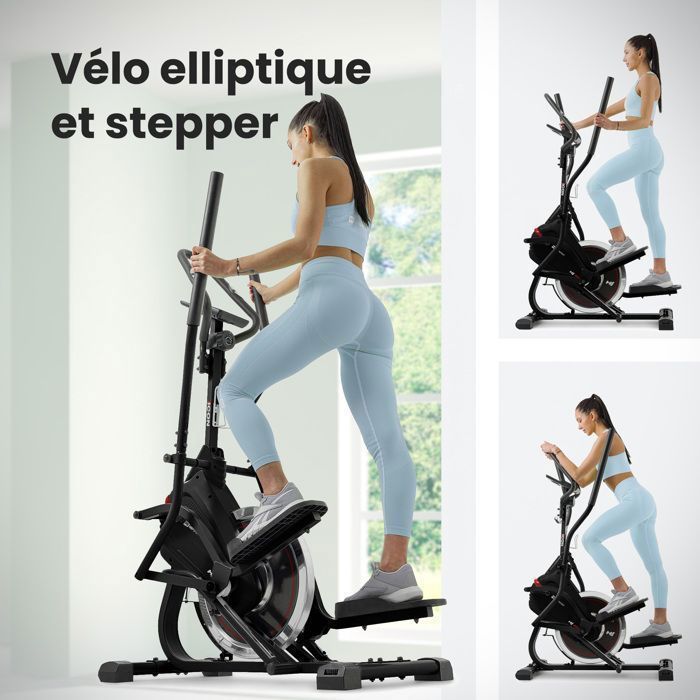 Hop-Sport HS-400B Icon 2-in-1 crosstrainer en stepper, 7 kg vliegwiel, 8 niveaus magnetische weerstand, max. 120 kg, zwart