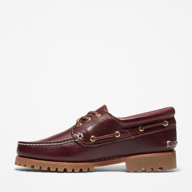 Scarpa da Barca 3-Eye Lug Handsewn da Uomo in                bordeaux