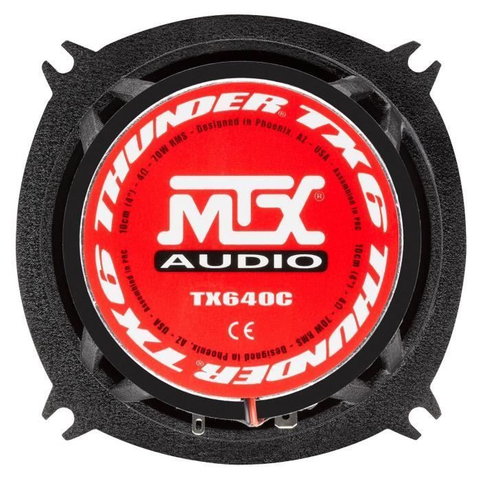 Altavoces coaxiales de 2 vías - MTX AUDIO - 10 cm 4 Ω 70 Wrms - Chasis de aluminio - Bobina móvil TIL de Ø25 mm - Tweeter de neodimio de Ø22 mm