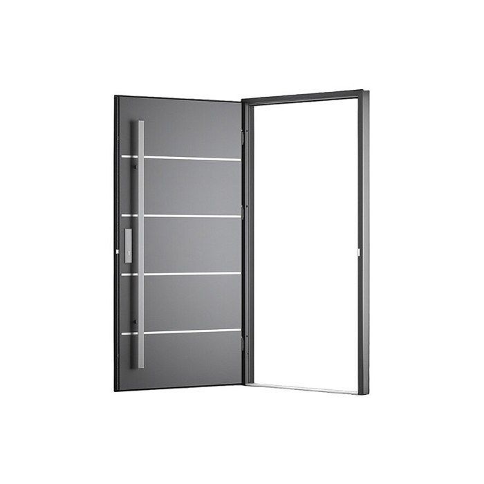 Puerta frontal de acero macizo y acero inoxidable, 207 cm de alto x 100 cm de ancho, color antracita - 68 mm de espesor - apertura a la derecha - LUSADA