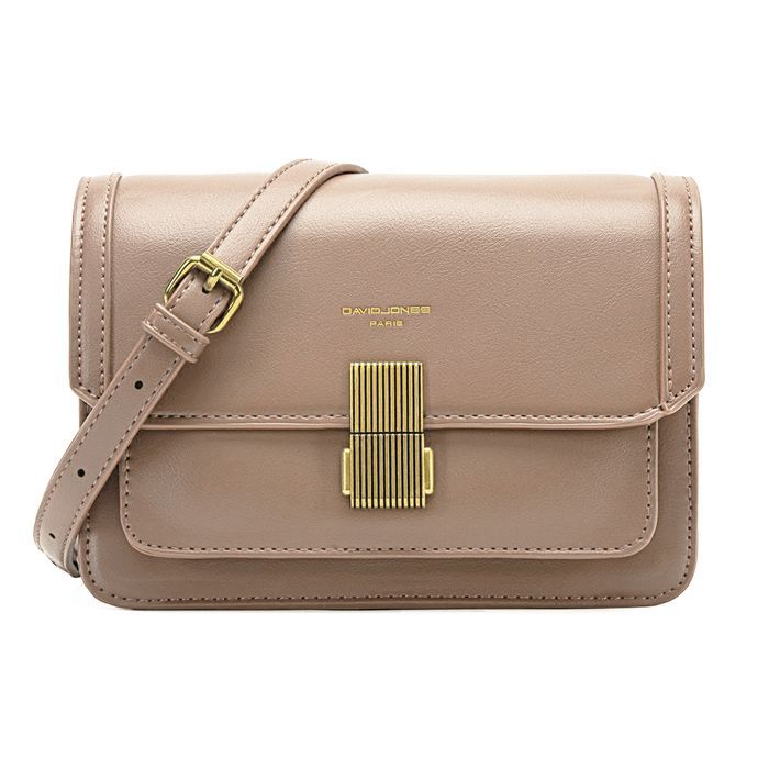 Schoudertas - David Jones - Kleine damesschoudertas van stevig PU-leer - Klep met mooie sluiting - Beige