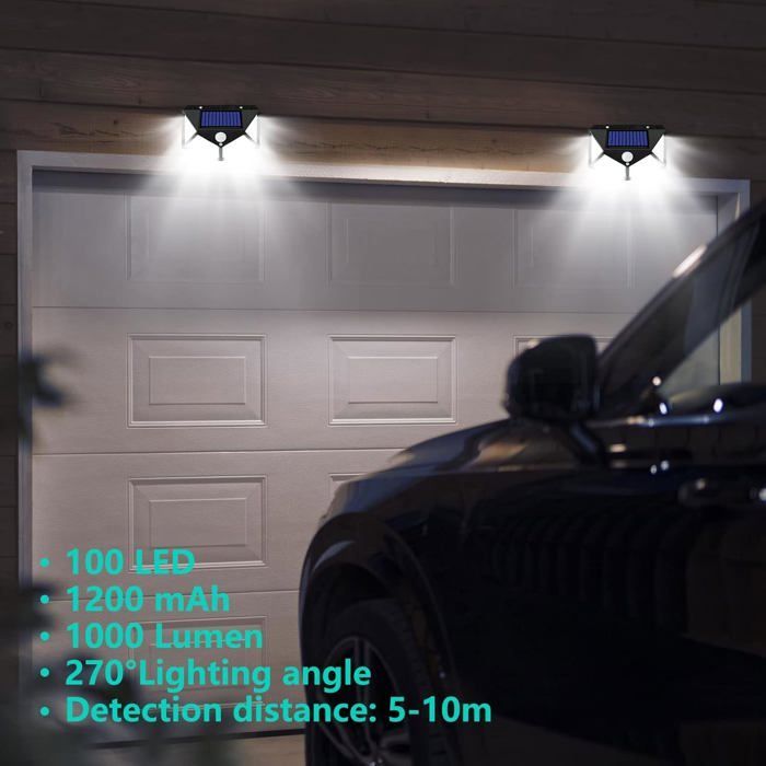 Paquete de 5 luces solares exteriores con sensor de movimiento, focos LED, luces de pared para jardín, resistentes al agua IP65, 3 modos.
