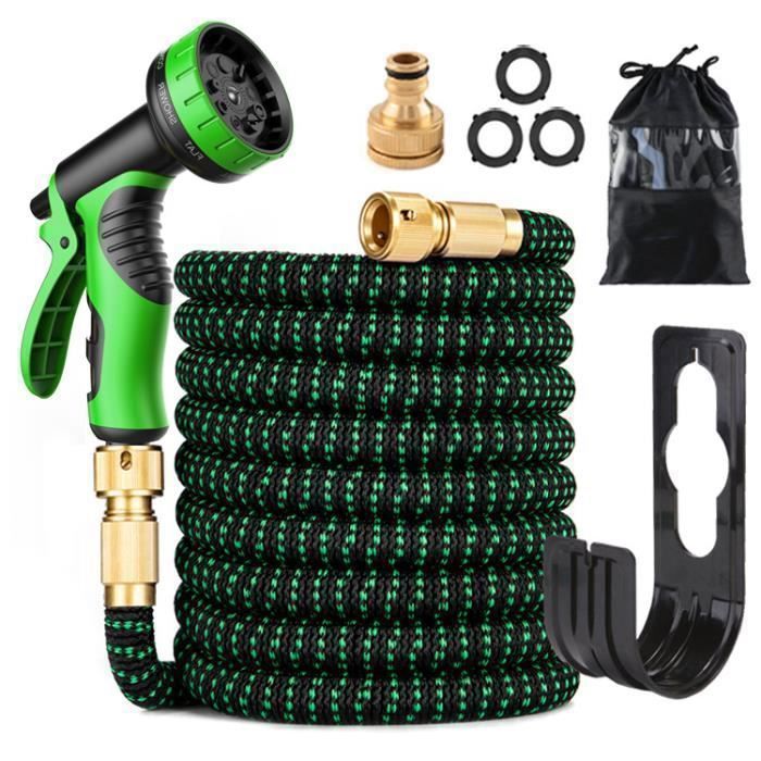 Tuyau Arrosage Extensible 30m 100ft, Tuyau d'Arrosage avec Support et Pistolet Arrosage 10 Fonctions Tuyau Arrosage Retractable.