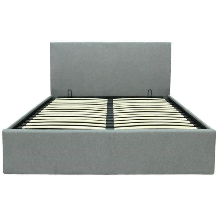Cama con almacenamiento para adultos MARTIN - Superficie para dormir 140x190 cm - Gris claro - Base de láminas - Ancho 201 x Profundidad 146 x Alto 99 cm
