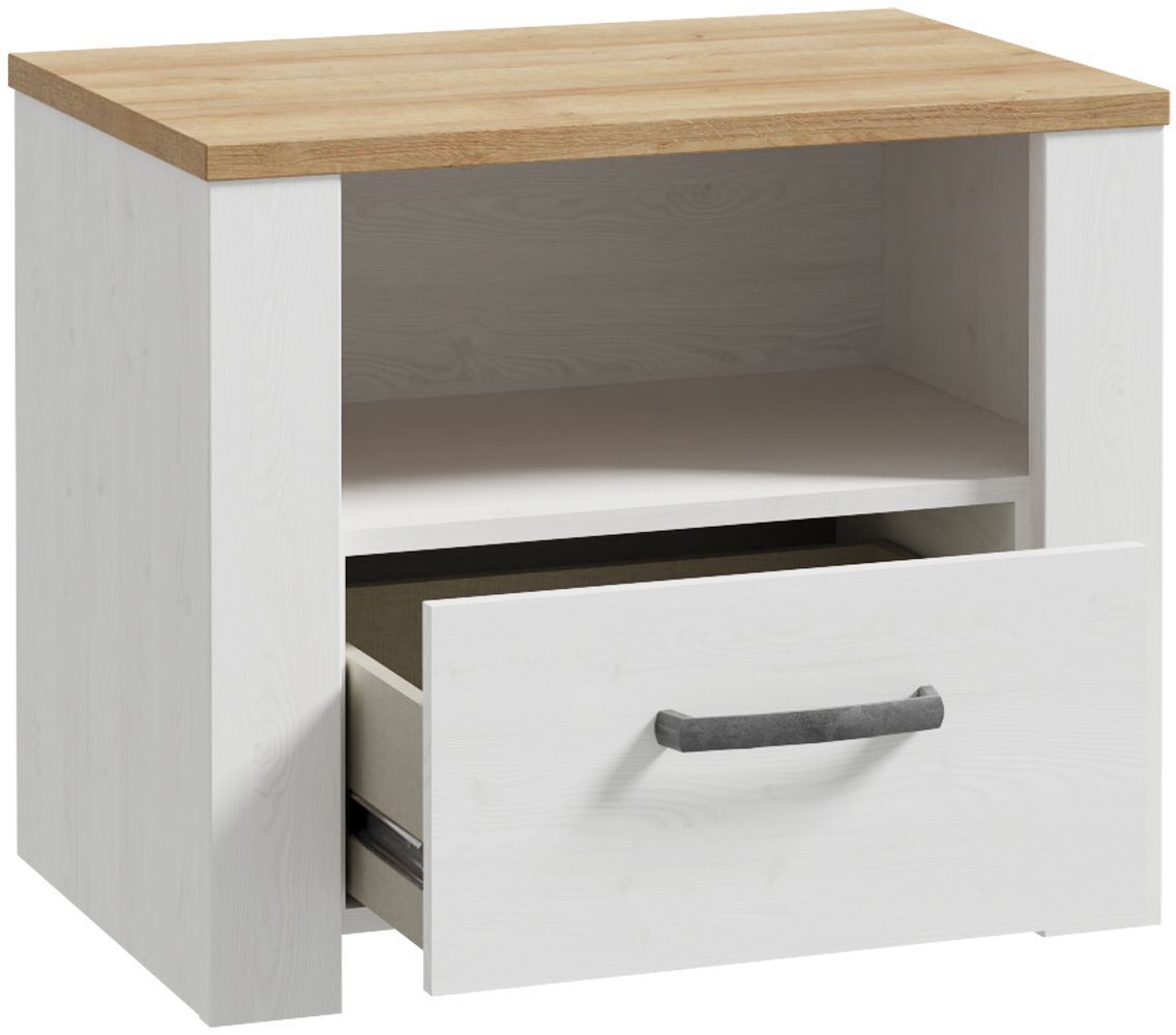 Bedside table with 1 drawer and 1 shelf - BOHOL - Oak / White - W61.6 x D42 x H52 cm