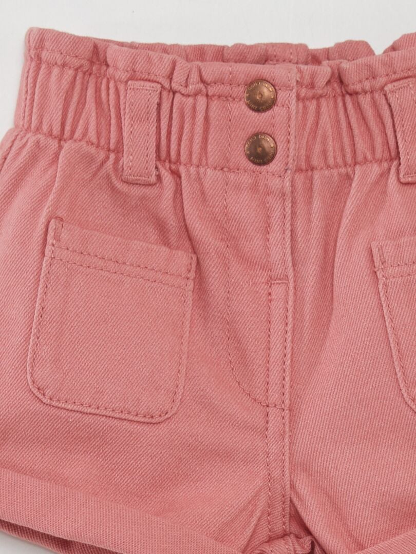 Shorts jeans com detalhe franzido - rosa