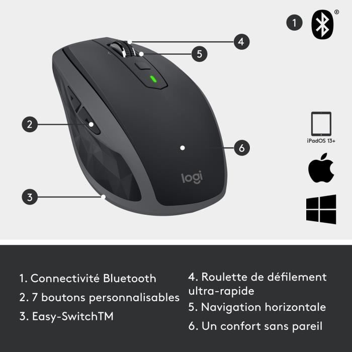 Draadloze muis - LOGITECH - MX Anywhere 2S - Zwart