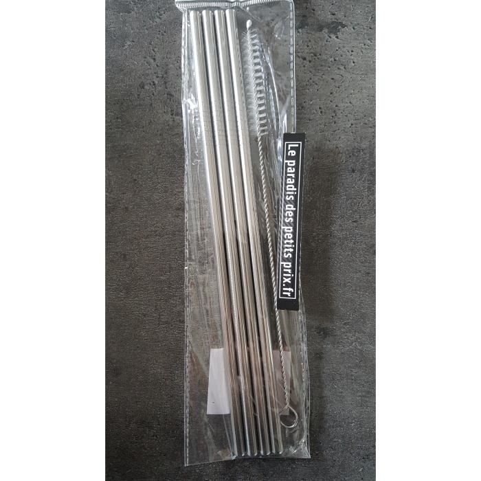 paille réutilisable en acier inox , 4 pailles droite de 21.5 cm + goupillon,