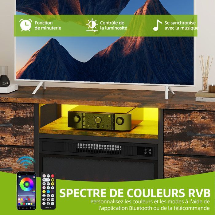 Balconera 1800W/2000W Electric Fireplace - 30㎡ Heating Area - 17-27°C - 6 Drawers - 120cm Wide