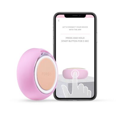 „Foreo UFO Mini 2“ šildoma LED kaukė su perlų rožinės spalvos aplikatoriumi ir LED lempute