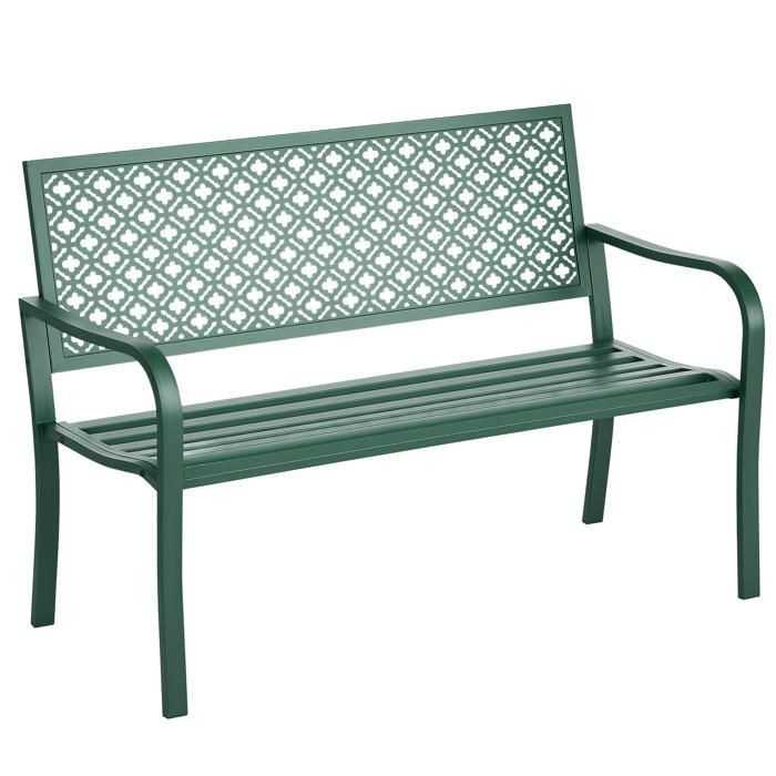 Garden bench - Outsunny - made of steel - with floral patterned backrest, armrests - for 2 people - max. load 240 kg - dark green