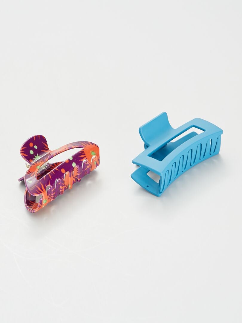 Juego de 2 pinzas para el cabello estampadas - AZUL