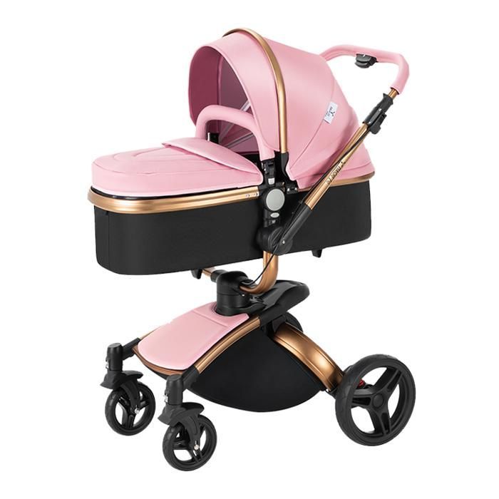 Poussette 3 en 1 Magic ZC Poussette Pousette trio 3 en 1 Poussette de luxe Cuir PU Rotation à 360° Paysage élevé Jusqu'à 15 kg Rose