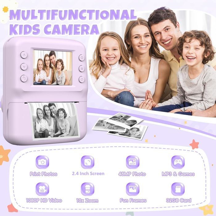 Cámara instantánea para niños con pantalla de 2,4