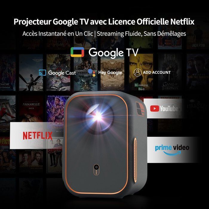 WEMAX Mini 4K Projector - Netflix & Google TV Certified - Native 1080P - WiFi/Bluetooth - Dolby Audio - for Home Cinema/Gaming
