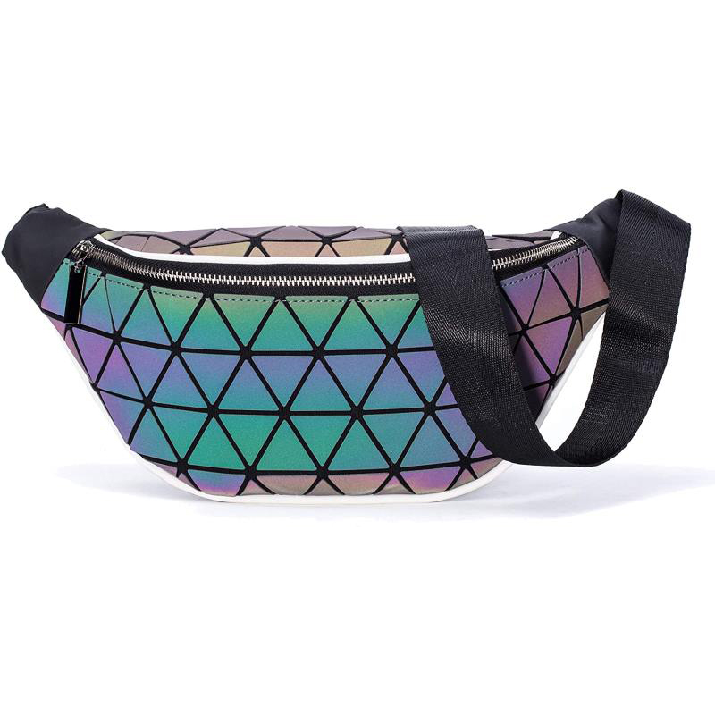 Sac banane géométrique lumineux pour femmes et hommes, sac de poitrine sport holographique irisé n° 5