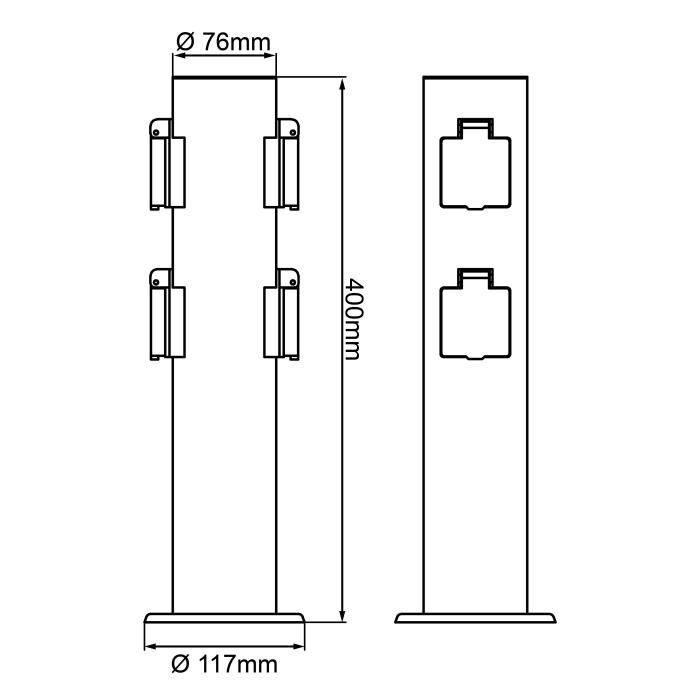 BRILLIANT - DODY Paaltje met 4 zwarte metalen/kunststof E27 fittingen, LED xW, IP44 - Tuin - Buiten - Elektrisch