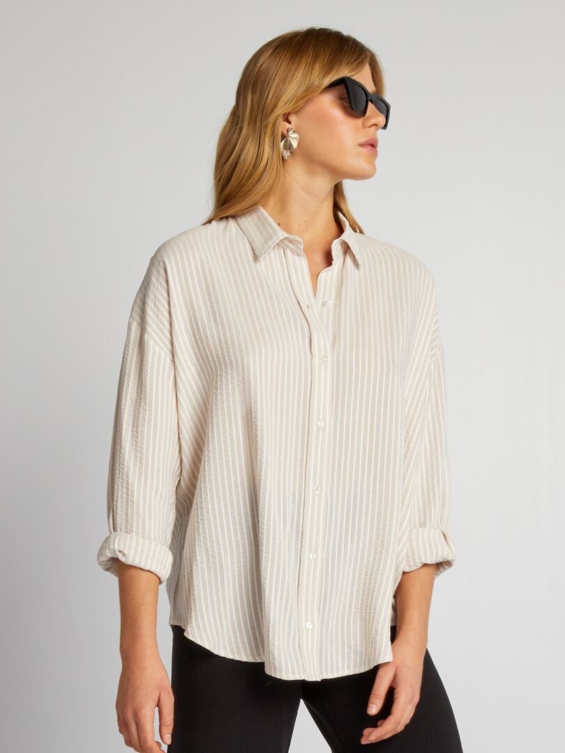Oversized gestreept shirt - BEIGE