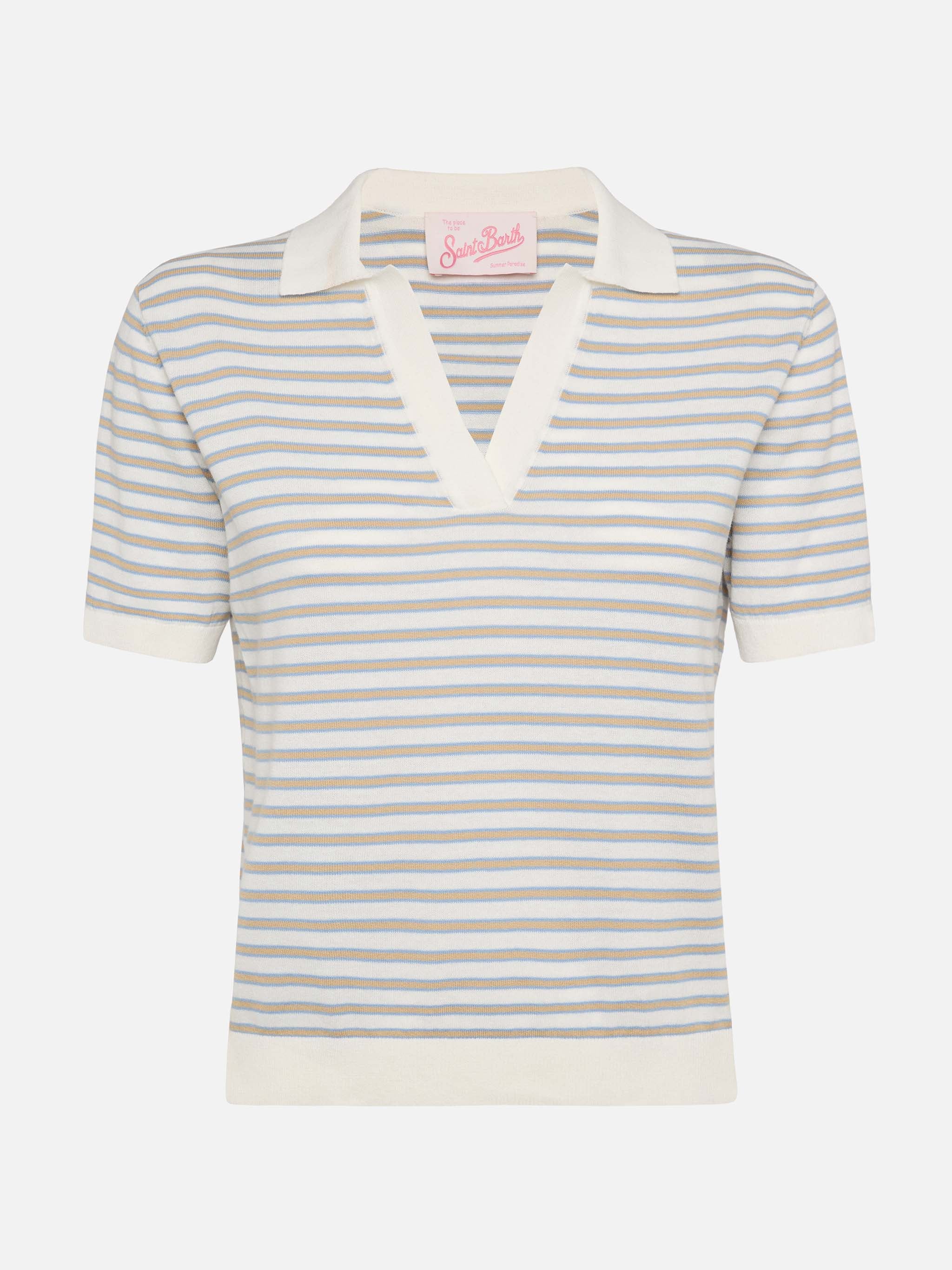 Polo Evonne in maglia a righe beige