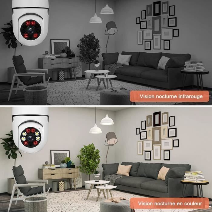 Caméra de Surveillance - ABURNUDREY - E27 - 1080P - Vision nocturne - Suivi automatique