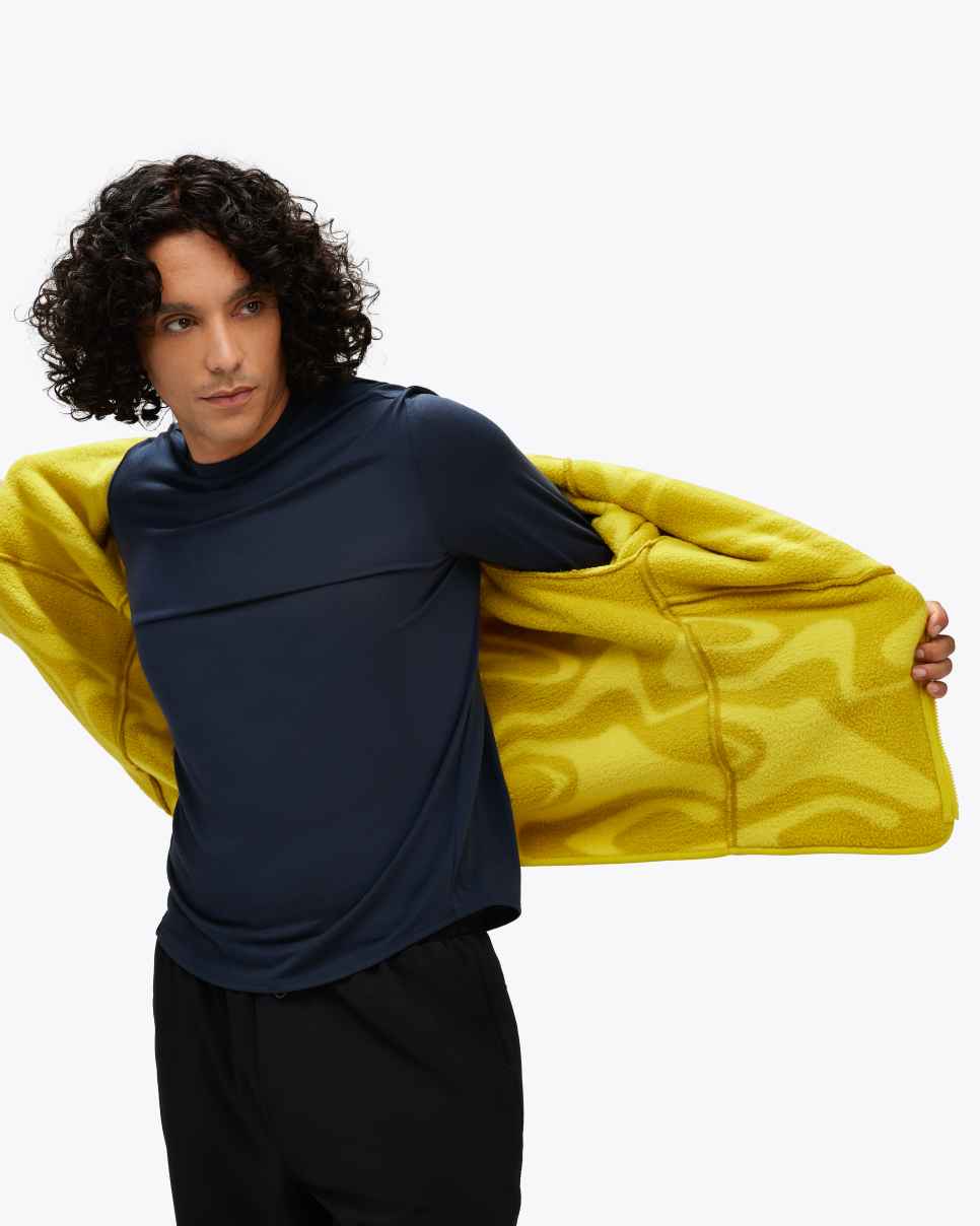 HOKA Ridgetop Fleece met volledige ritssluiting en print voor buitenactiviteiten.