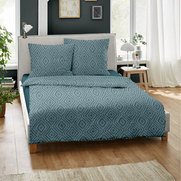 Jacquard flanellen beddengoed 200/220 + 2x80/80 cm, ruitpatroon petrol