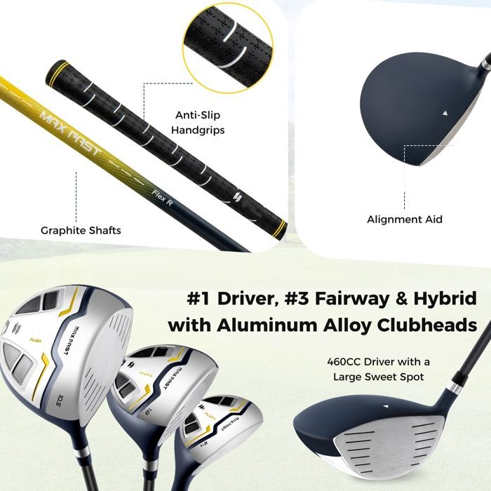 Conjunto de tacos de golfe masculino de 15 peças com bolsa - 10 tacos - Pilots - Ferros - Híbrido - Fairway - Putter, 3 capas protetoras