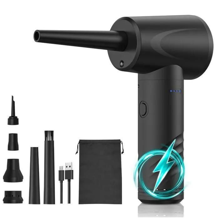 Potente soplador/recolector de polvo de 6000 mAh, motor de alto rendimiento, carga rápida, portátil, ideal para el hogar o la oficina, color negro, incluye accesorios.