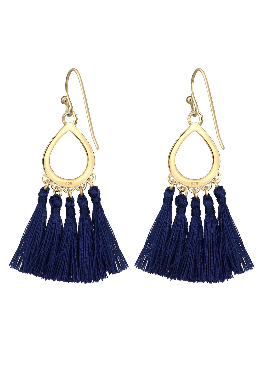 Elli Forme de Goutte Boho Festival Pompon Bleu Boucles d'Oreilles Femme (925/1000) Argent