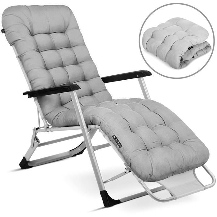 Chaise longue de jardin pliable - Sofotel - Coussin ChillWell - Gris - Réglable - Résistant aux intempéries