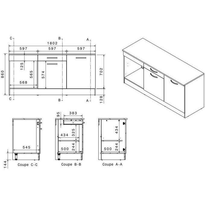 Cuisine complète OSLO - L 300 cm - Décor chêne - Plan de travail inclus