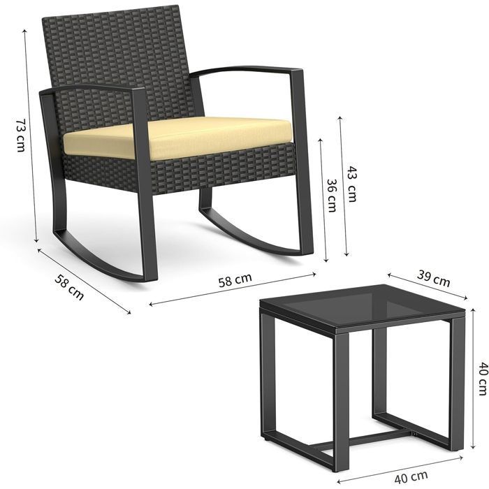 Conjunto de muebles de jardín de ratán Bealife de 3 piezas - Amarillo - Para jardín, terraza y balcón