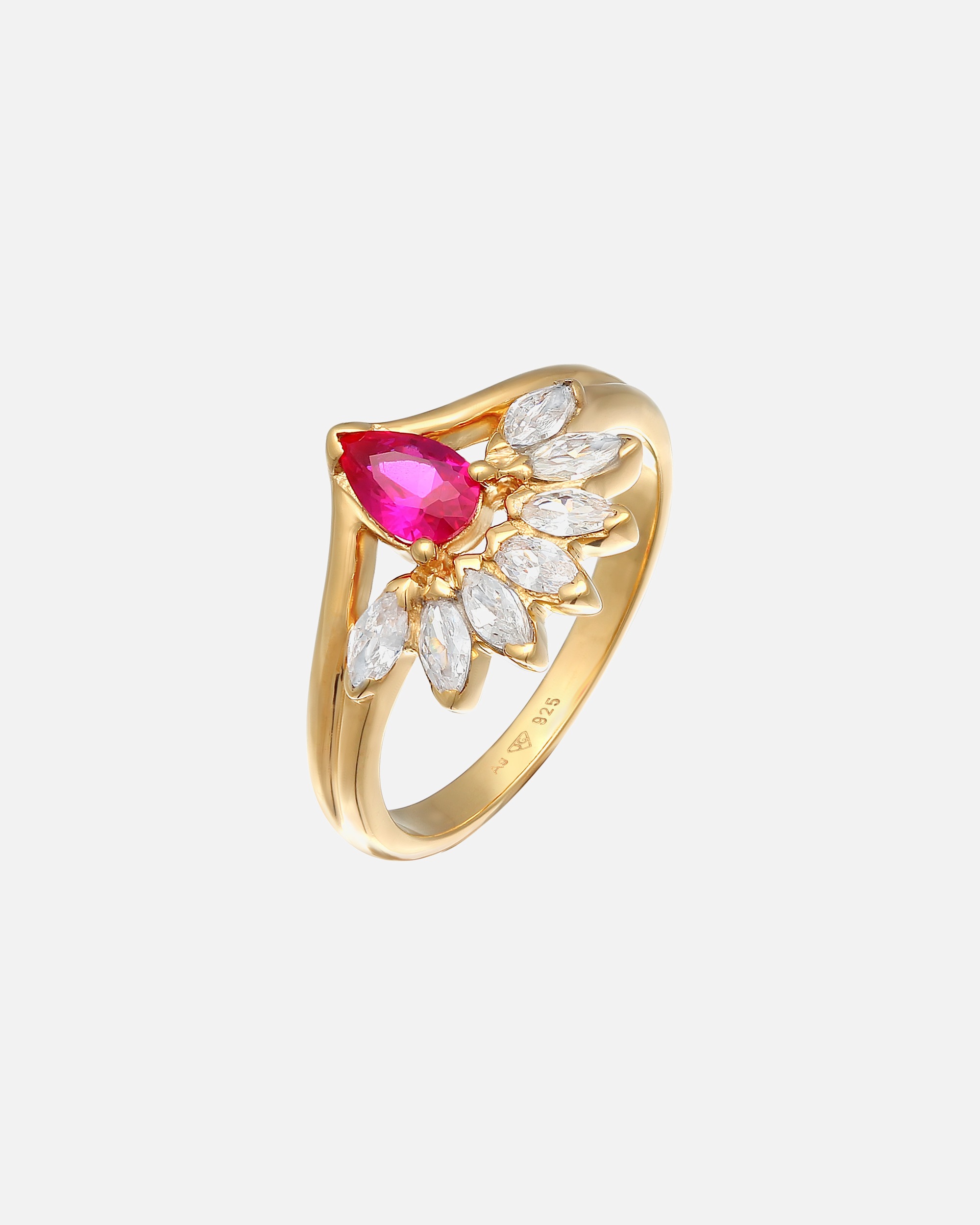 Elli Femmes Glamoureux ovale avec rubis synth. et zirconium en argent sterling 925 plaqué or