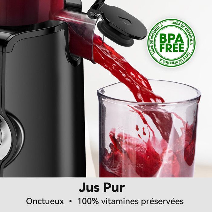Sans Préparation Extracteur de Jus,Nettoyage installer Rapide,115mm Extracteur de Jus Lent,Rendement en jus de 99 %,1,2 L