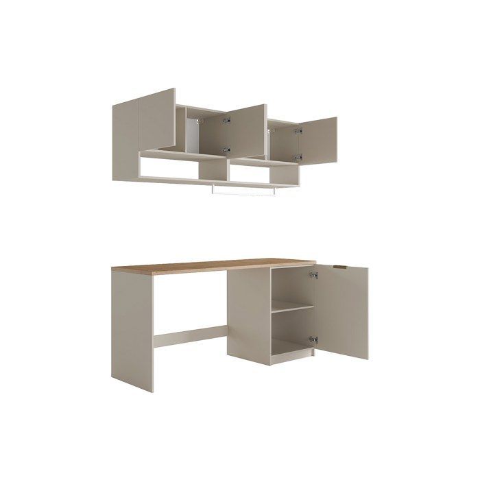 Mueble de lavandería para lavadora con encimera - 182 cm de ancho - Color beige y natural claro - NATAJI