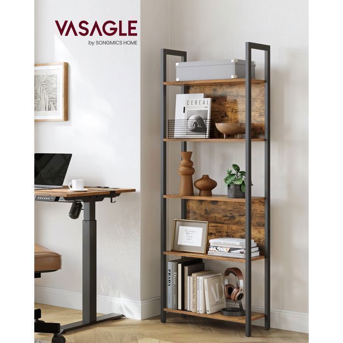 Scaffale a 5 ripiani VASAGLE, portaoggetti da cucina, 24 x 62 x 165 cm, stile industriale, marrone rustico e nero