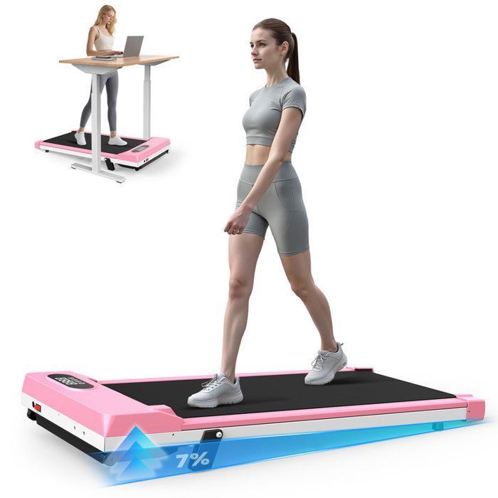 Cinta de correr 4 en 1 con inclinación (7%) | 1-8 km/h | 2,5 CV | con mando a distancia y pantalla LCD | Carga máxima 120 kg | Rosa