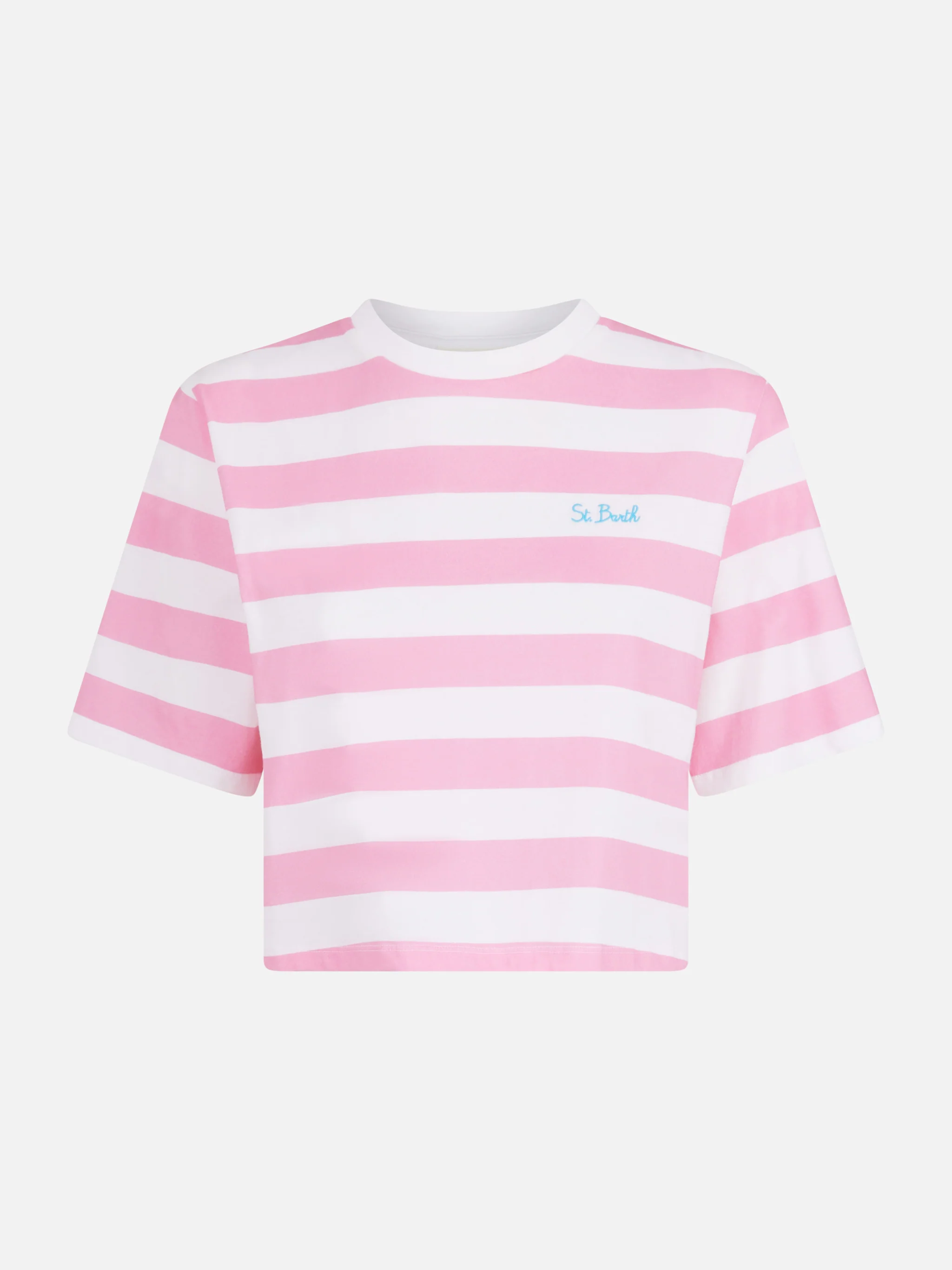 Roze en wit gestreept cropped T-shirt voor dames