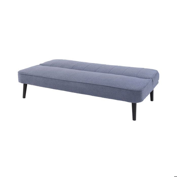 Sofá-cama de 3 lugares com mecanismo click-clack em tecido azul com textura em laço - SHERPA