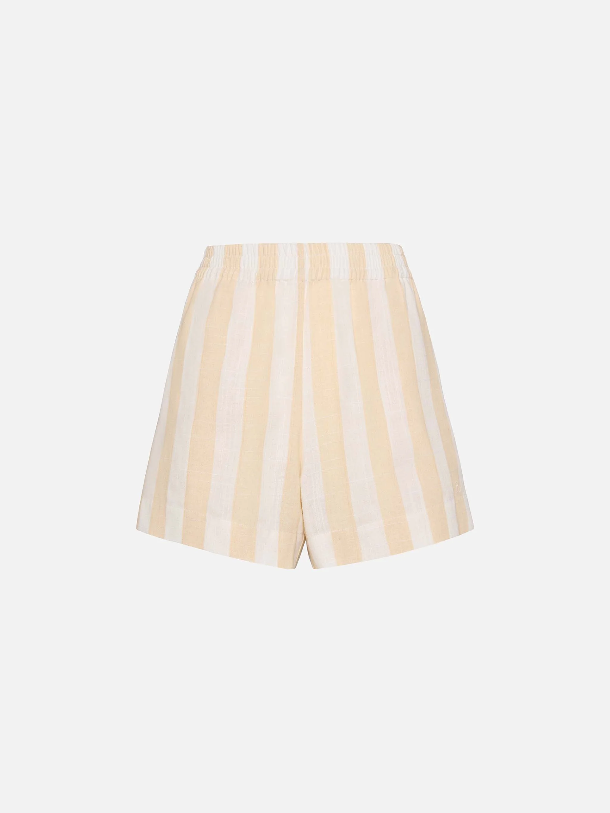 Meave linnen pull-up shorts met beige streepmotief.